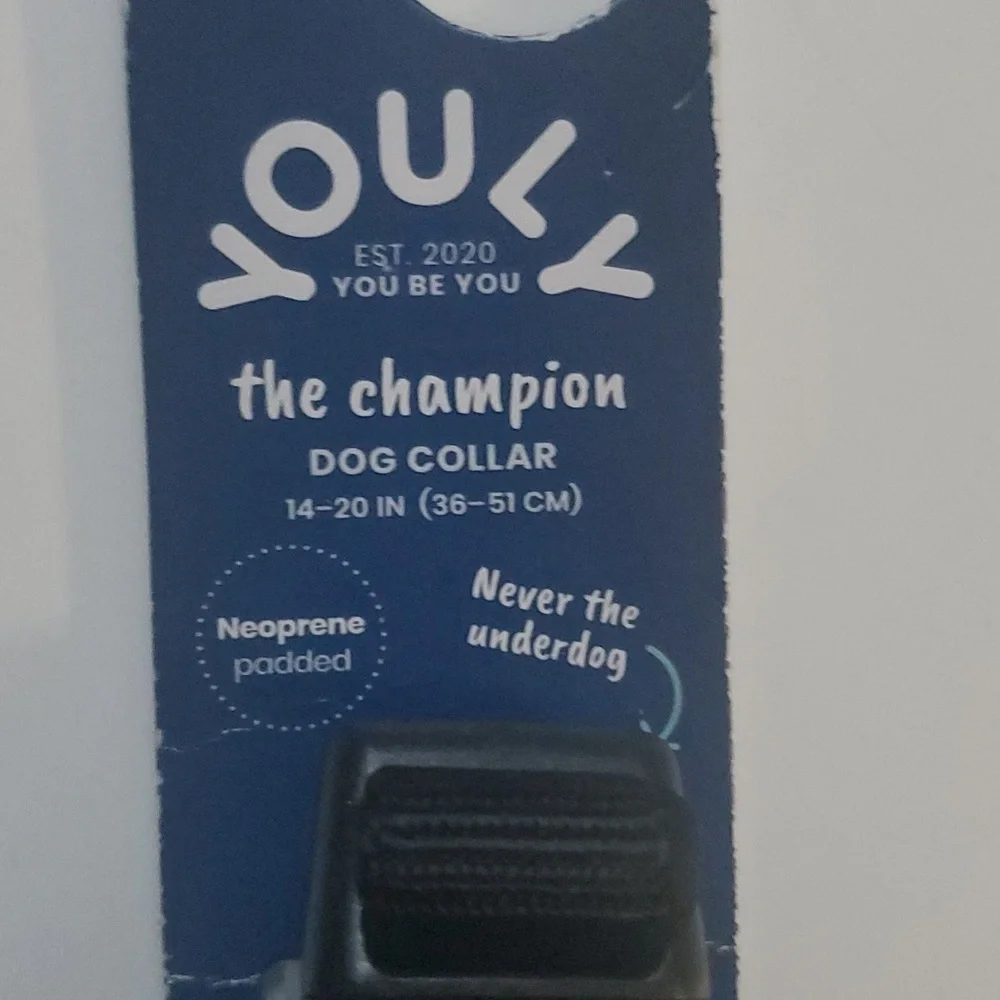 YOULY Black Neoprene Padded Dog Collar, Medium